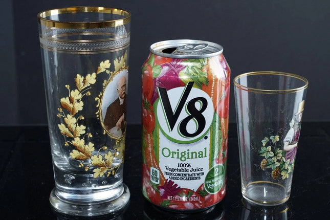 2 c1880 Bohemian Enamel Promotional spirit glasses - Estate Fresh Austin