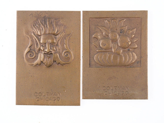 2 c1910 Coleman Chicago Brass plaque's/markers - Estate Fresh Austin