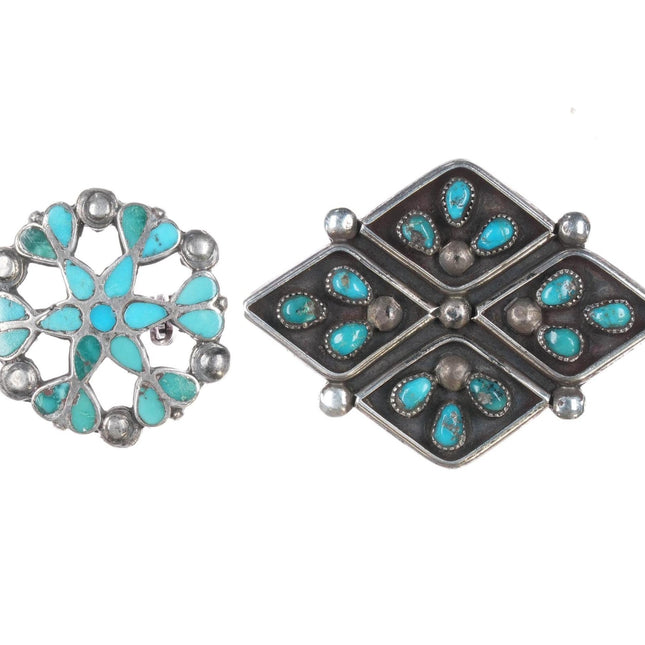 2 c1940's Zuni silver and turquoise pins one Dishta - Estate Fresh Austin