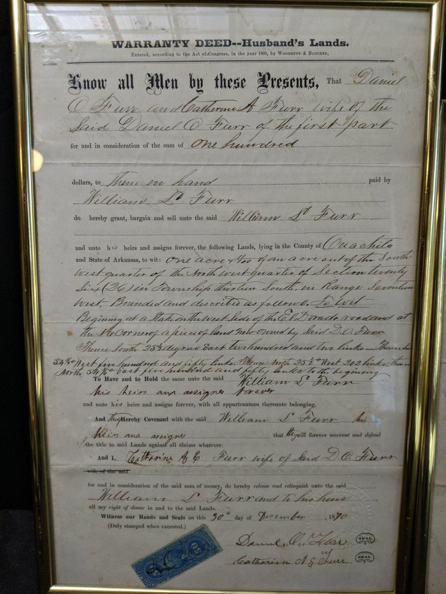 2 Civil War Era Ouachita County Arkansas Land Grant Documents 1863, 1870 stamp - Estate Fresh Austin