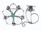 2 Modernist Mexican sterling pins cat and sunburst - Estate Fresh Austin
