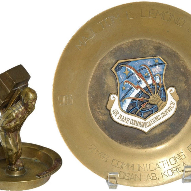 2 Post Korean War Brass Military Mess Hall Ashtray and 2146 Communications Group - Estate Fresh Austin