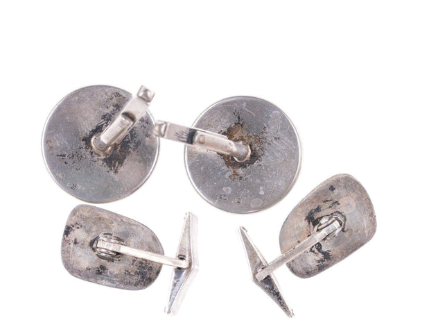 2 pr Sterling Turquoise and Nephrite jade cufflinks - Estate Fresh Austin