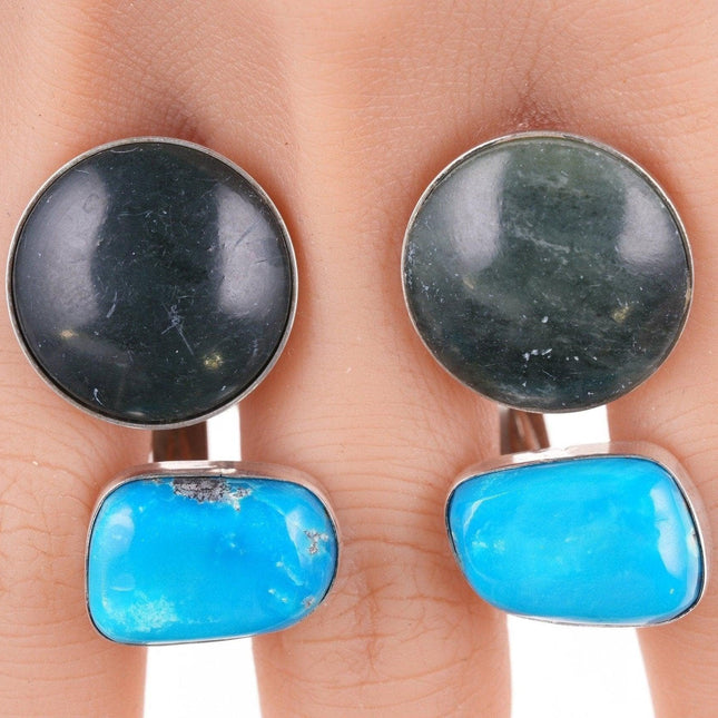 2 pr Sterling Turquoise and Nephrite jade cufflinks - Estate Fresh Austin