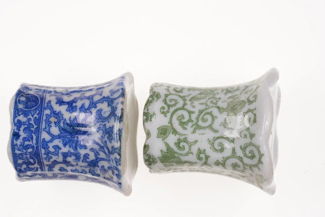 2 Rare c1910 Japanese Blue/Green Phoenix bird toothpick holders - Estate Fresh Austin