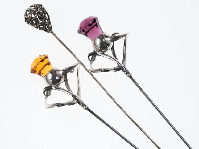 2 Scottish Sterling Thistle Stickpins and one more victorian sterling stickpin - Estate Fresh Austin