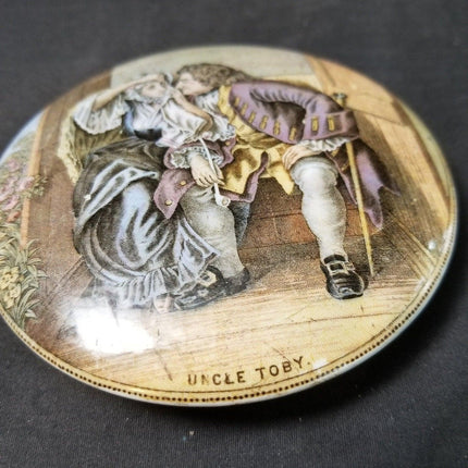 2 Staffordshire prattware Pot Lid Uncle Toby, Dr Johnson 19th century 4 3/8" - Estate Fresh Austin