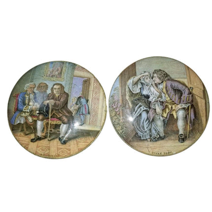 2 Staffordshire prattware Pot Lid Uncle Toby, Dr Johnson 19th century 4 3/8" - Estate Fresh Austin