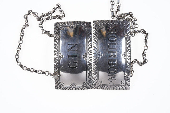 2 Stieff Sterling Liquor tags Gin/Bourbon Colonial Williamsburg - Estate Fresh Austin