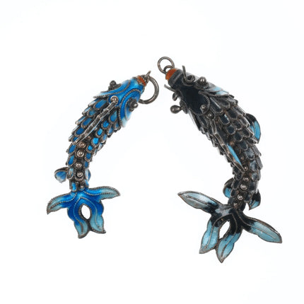 2 Vintage Articulated Chinese Silver Enamel Koi Fish pendants - Estate Fresh Austin