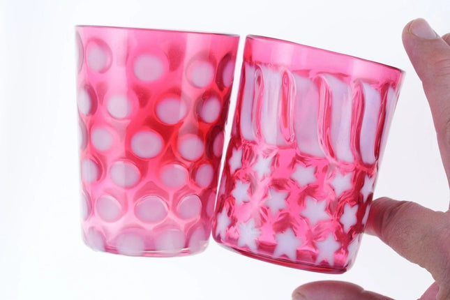 2 Vintage Fenton Cranberry opalescent tumblers - Estate Fresh Austin