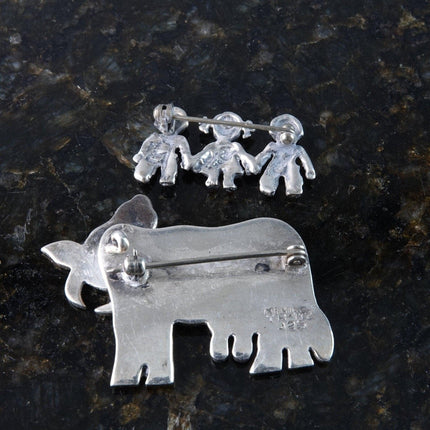 2 Vintage Mexican Sterling Whimsical Brooches, Cow and Kids pin - Estate Fresh Austin