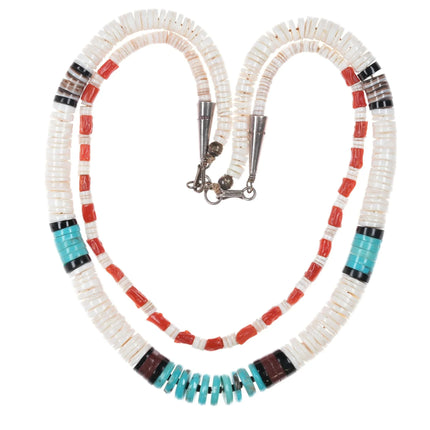 2 vintage Native American sterling, turquoise, coral heishi necklaces - Estate Fresh Austin