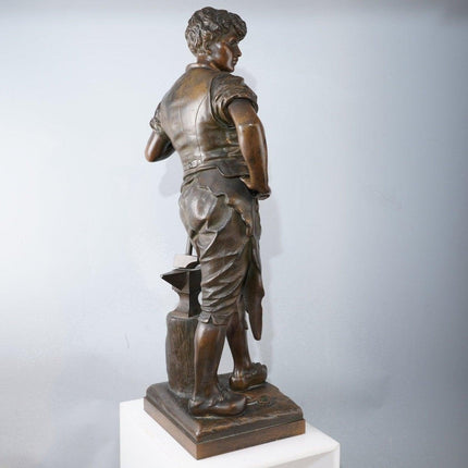 20" Eutrope Bouret(1833 - 1906) French Bronze Blacksmith Sculpture "Le Travail" - Estate Fresh Austin