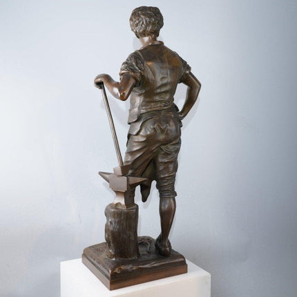 20" Eutrope Bouret(1833 - 1906) French Bronze Blacksmith Sculpture "Le Travail" - Estate Fresh Austin