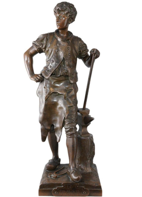 20" Eutrope Bouret(1833 - 1906) French Bronze Blacksmith Sculpture "Le Travail" - Estate Fresh Austin