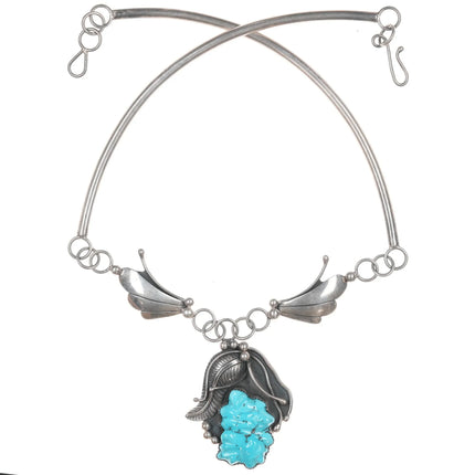 22" Vintage Jansen Zuni Carved turquoise sterling collar necklace - Estate Fresh Austin