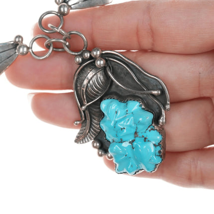 22" Vintage Jansen Zuni Carved turquoise sterling collar necklace - Estate Fresh Austin