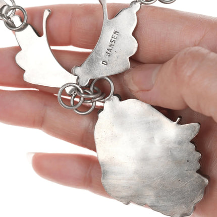 22" Vintage Jansen Zuni Carved turquoise sterling collar necklace - Estate Fresh Austin