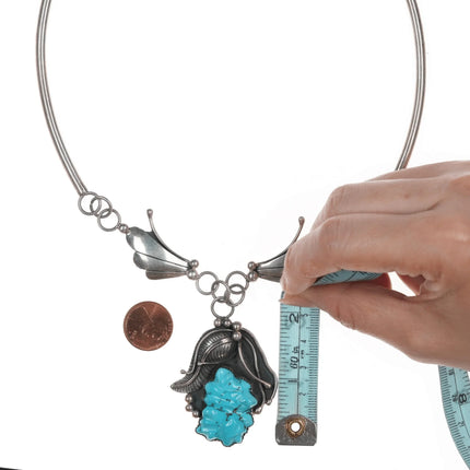 22" Vintage Jansen Zuni Carved turquoise sterling collar necklace - Estate Fresh Austin