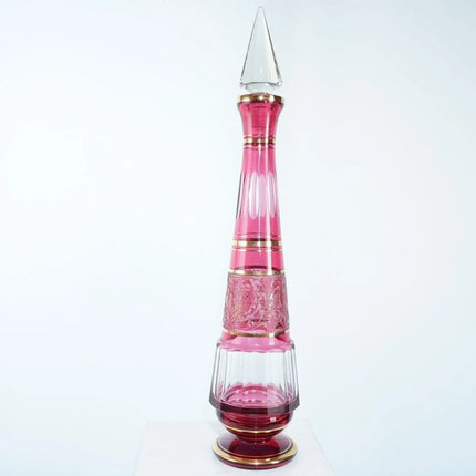 22.5" Huge Vintage cranberry cut/cameo glass decanter - Estate Fresh Austin
