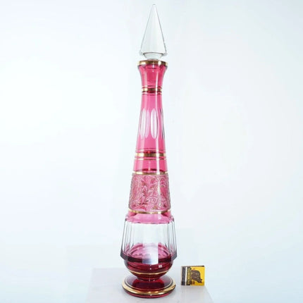 22.5" Huge Vintage cranberry cut/cameo glass decanter - Estate Fresh Austin