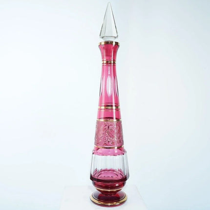 22.5" Huge Vintage cranberry cut/cameo glass decanter - Estate Fresh Austin