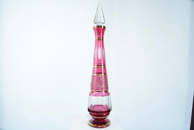 22.5" Huge Vintage cranberry cut/cameo glass decanter - Estate Fresh Austin