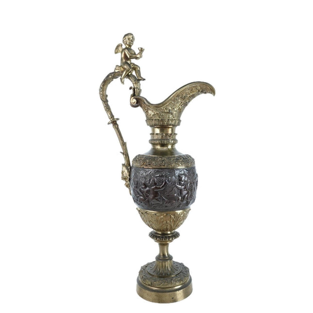 23" c1880 French Renaissance Revival Bronze Ewer Heavily embossed Cherubs, Bacch - Estate Fresh Austin