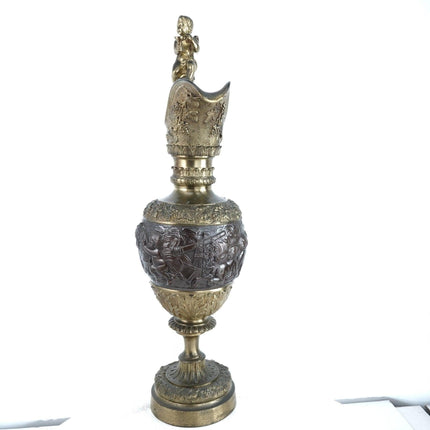 23" c1880 French Renaissance Revival Bronze Ewer Heavily embossed Cherubs, Bacch - Estate Fresh Austin