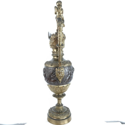 23" c1880 French Renaissance Revival Bronze Ewer Heavily embossed Cherubs, Bacch - Estate Fresh Austin