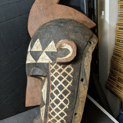 23.5" Antique Carved Wood African Congo Ceremonial Mask 10.5" deep - Estate Fresh Austin