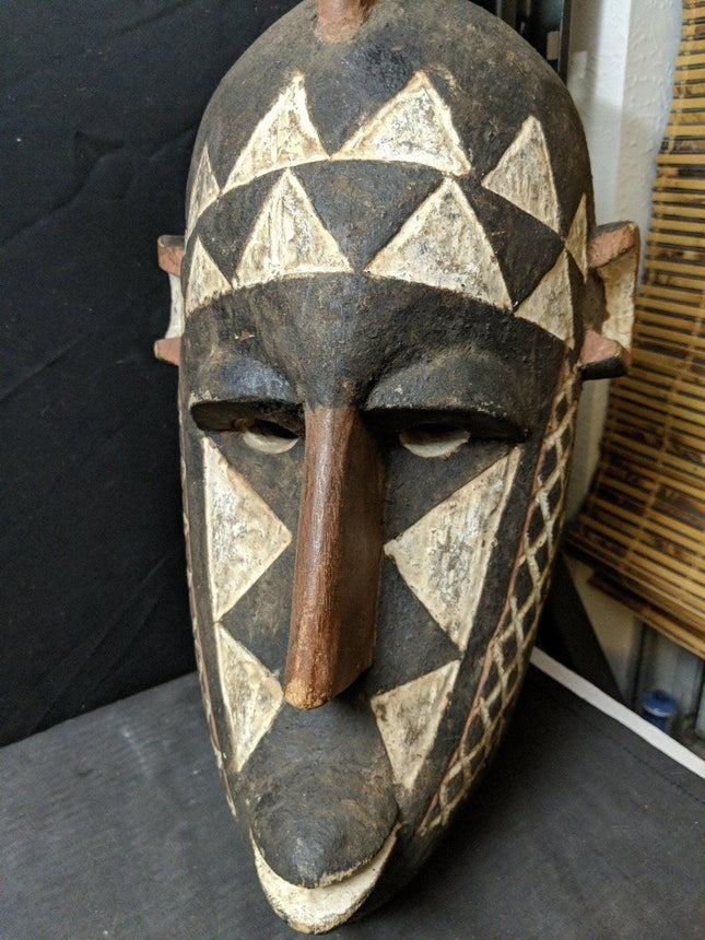 23.5" Antique Carved Wood African Congo Ceremonial Mask 10.5" deep - Estate Fresh Austin