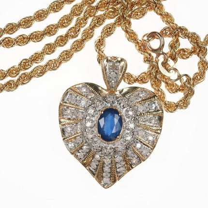 24" 14k Rope With Sapphire and diamond heart pendant - Estate Fresh Austin