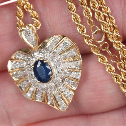 24" 14k Rope With Sapphire and diamond heart pendant - Estate Fresh Austin