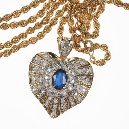 24" 14k Rope With Sapphire and diamond heart pendant - Estate Fresh Austin