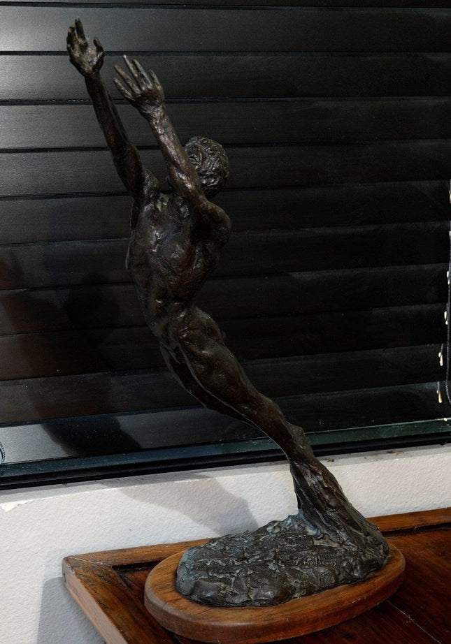 24" 1969 Thomas Holland Bronze of Man reaching 4/10 - Estate Fresh Austin