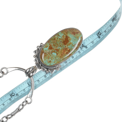 24" Orville Tsinnie Navajo Royston Turquoise sterling pendant necklace - Estate Fresh Austin