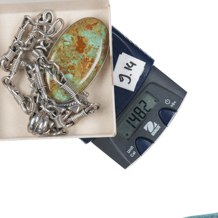 24" Orville Tsinnie Navajo Royston Turquoise sterling pendant necklace - Estate Fresh Austin