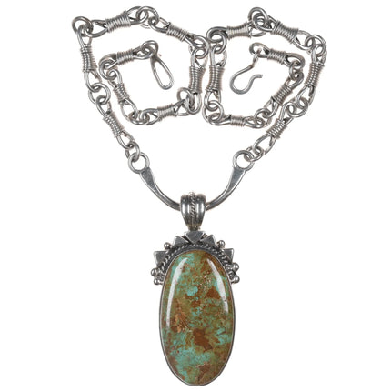 24" Orville Tsinnie Navajo Royston Turquoise sterling pendant necklace - Estate Fresh Austin