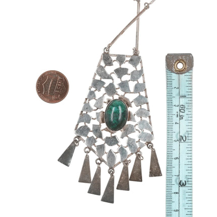 24" Vintage Modernist sterling chrysocolla pendant/necklace - Estate Fresh Austin