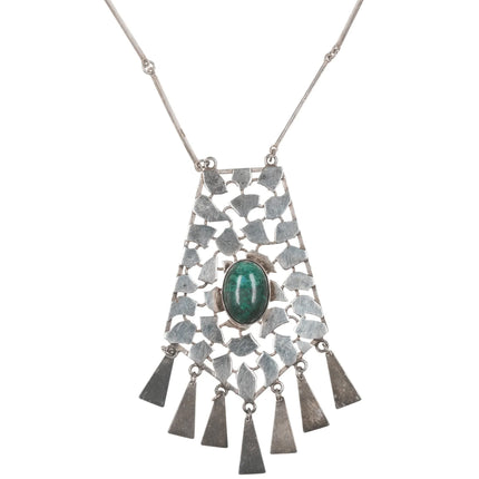 24" Vintage Modernist sterling chrysocolla pendant/necklace - Estate Fresh Austin