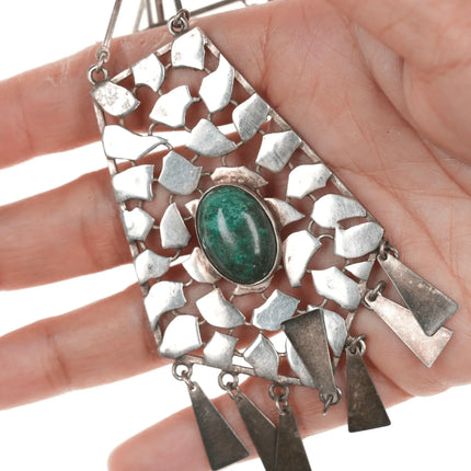 24" Vintage Modernist sterling chrysocolla pendant/necklace - Estate Fresh Austin
