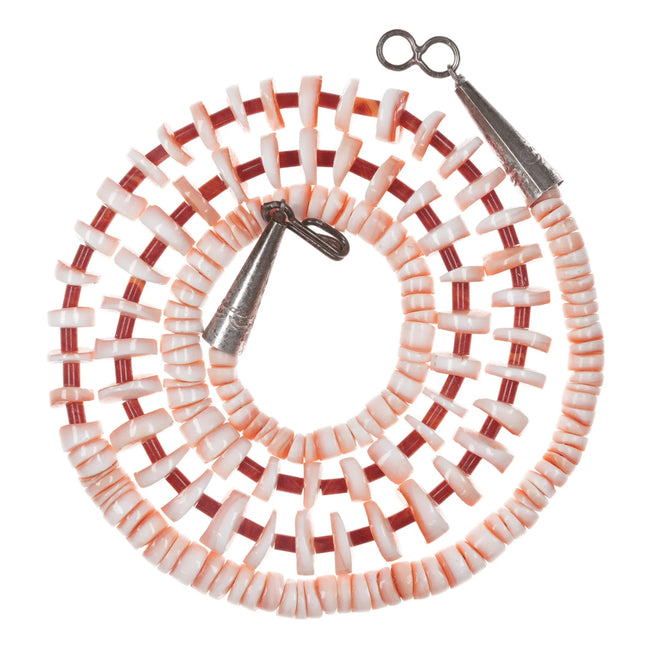 24" Vintage Santo Domingo shell heishi necklace with sterling terminals - Estate Fresh Austin