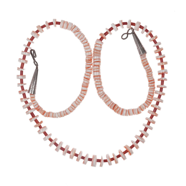 24" Vintage Santo Domingo shell heishi necklace with sterling terminals - Estate Fresh Austin