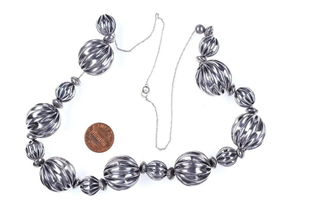 24.5" Heavy Vintage Sterling twist small/large beaded necklace - Estate Fresh Austin