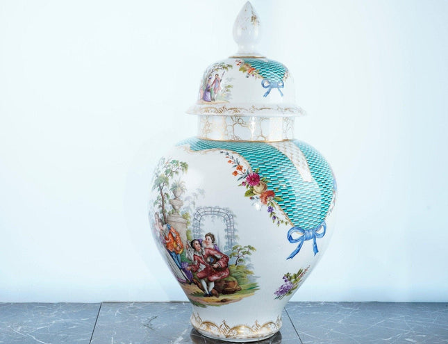 25" Palatial 19th Century Dresden Floor Vase with lid - Estate Fresh Austin