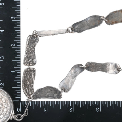26" c1960 Helen Beckerhoff modernist sterling necklace with 1900 US silver dollar pendant - Estate Fresh Austin