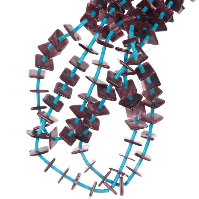 26" Vintage triple strand turquoise/spiny oyster heishi necklace - Estate Fresh Austin