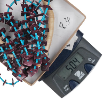 26" Vintage triple strand turquoise/spiny oyster heishi necklace - Estate Fresh Austin